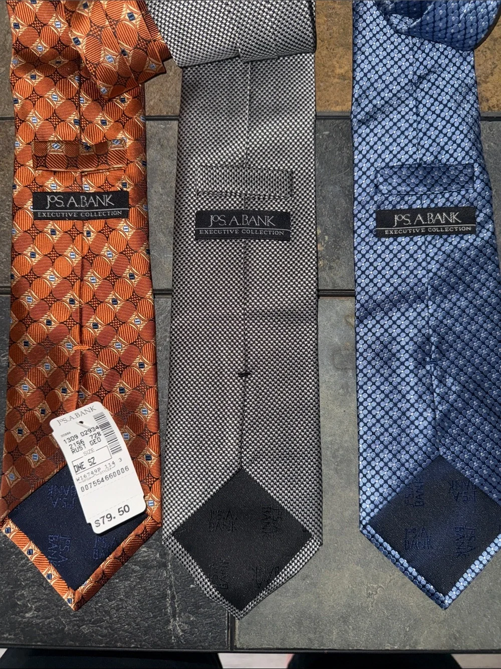 Jos A Bank Executive Collection Silk Tie Bundle Rust Silver Blue Geometric 3pc